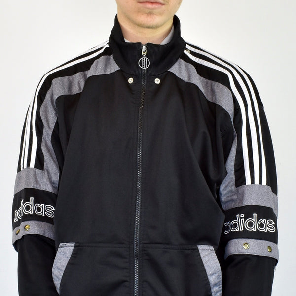 Vintage Adidas tracksuit track jacket fleece windbreaker in black and gray