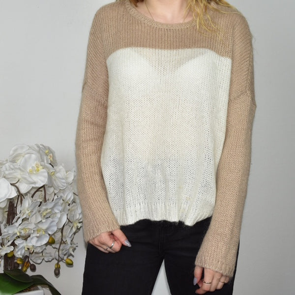 Dorothy Perkins sweatshirt jumper sweater top pullover in white an light brown
