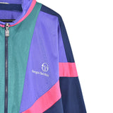 Vintage Sergio Tacchini track fleece longsleeve tee pullover windbreaker sweatshirt in blue, purple, green and pink