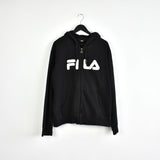 Vintage Fila zip up hoodie pullover sweatshirt windbreaker fleece track jacket jumper in black and white