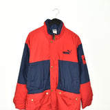 Vintage Puma puffer jacket windbreaker fleece track jacket bomber jacket in red and blue