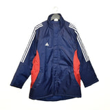 Vintage Adidas long puffer jacket windbreaker fleece track jacket bomber jacket in blue and red