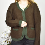 Vintage knitted blazer sweatshirt jumper sweater top pullover in brown and green