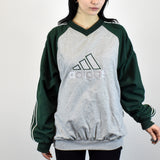 Vintage Adidas reversible v-neck sweatshirt jumper sweater pullover hoodie in gray and green