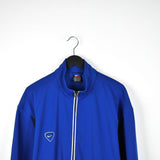 Vintage Nike windbreaker fleece track zip up jacket bomber in blue and black with white stripes