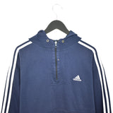 Vintage Adidas quarter zip up hoodie sweater jumper sweatshirt pullover long sleeve tracksuit trackie jacket in dark blue and white