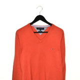 Vintage Tommy Hilfiger V-neck thin material longsleeve tee pullover sweater in orange