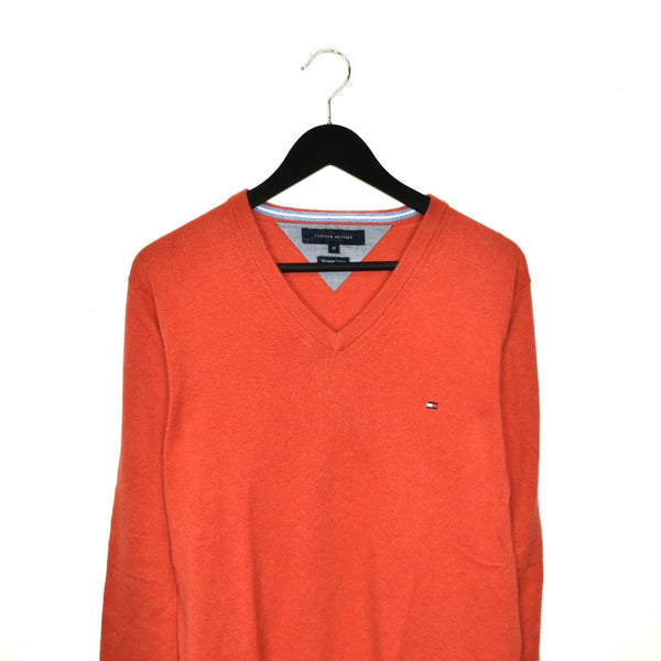 Vintage Tommy Hilfiger V-neck thin material longsleeve tee pullover sweater in orange