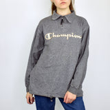 Vintage Champion half zip sweatshirt fleece jumper sweater pullover hoodie in gray