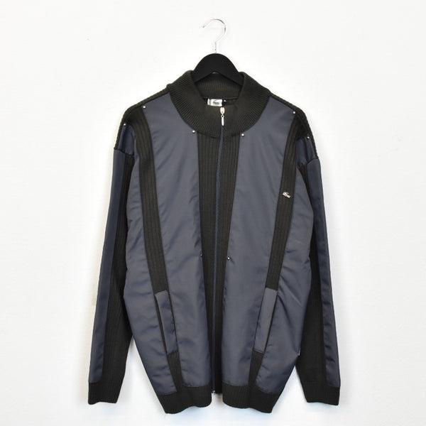 Vintage Lacoste bomber jacket zip up track jacket windbreaker sweatshirt longsleeve tee pullover jumper in dark grey