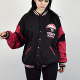 Vintage Wilson bomber jacket fleece windbreaker in black and red