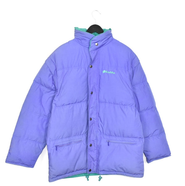 Vintage reversable lotto puffer jacket windbreaker fleece track jacket bomber jacket in purple and cyan