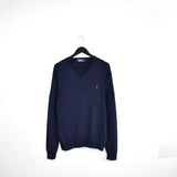 Vintage Ralph Lauren polo V neck sweater thin material longsleeve tee pullover sweatshirt in dark blue