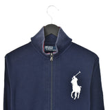 Vintage Ralph Lauren zip up hoodie pullover sweatshirt windbreaker fleece track jacket in blue and white
