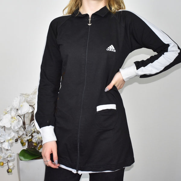 Cute sporty Adidas long zip up track jacket hoodie jumper sweater top cardigan pullover in black