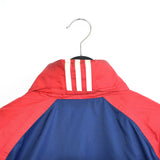 Vintage Adidas long puffer jacket windbreaker fleece track jacket bomber jacket in blue and red