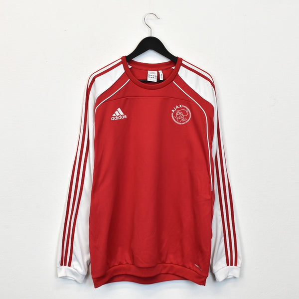 Vintage Adidas Ajax Amsterdam pullover sweatshirt windbreaker fleece track jacket in red and white