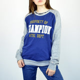 Vintage Champion sweatshirt jumper sweater pullover hoodie in blue and gray