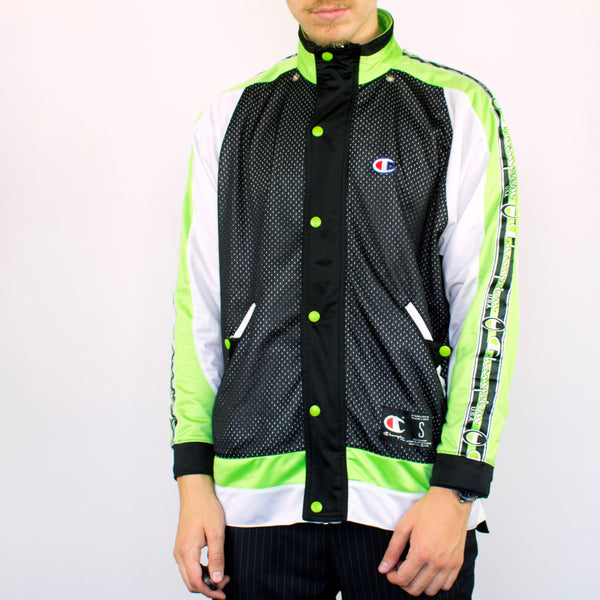 Vintage Champion tracksuit track jacket fleece windbreaker in green and white