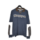 Vintage Kappa polo V neck sweater thin material longsleeve tee pullover sweatshirt in navy white and brown