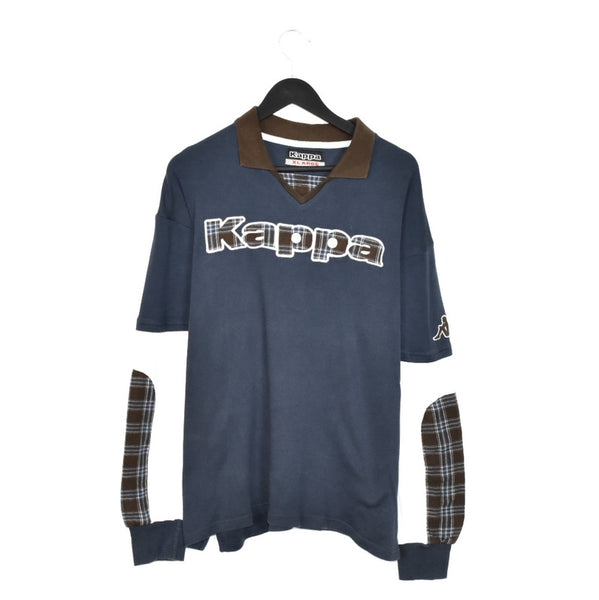 Vintage Kappa polo V neck sweater thin material longsleeve tee pullover sweatshirt in navy white and brown