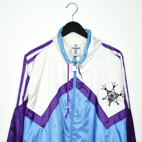 Vintage Hummel track bomber jacket fleece windbreaker in purple blue and white