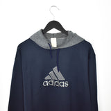 Vintage Adidas hoodie long sleeve sweatshirt jumper in dark blue and grey