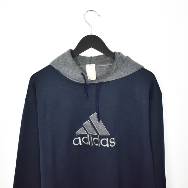 Vintage Adidas hoodie long sleeve sweatshirt jumper in dark blue and grey