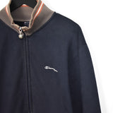 Vintage Champion zip up track jacket windbreaker sweatshirt longsleeve tee pullover jumper in dark blue and brown