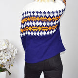 Vintage colourful knitted sweatshirt jumper sweater top pullover in white orange and blue