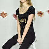 Super cute Punky top t-shirt crop top in gold and black