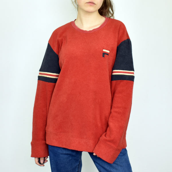 Vintage Fila sweatshirt jumper sweater pullover hoodie in red and navy blue