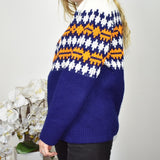 Vintage colourful knitted sweatshirt jumper sweater top pullover in white orange and blue