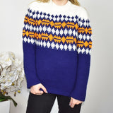 Vintage colourful knitted sweatshirt jumper sweater top pullover in white orange and blue