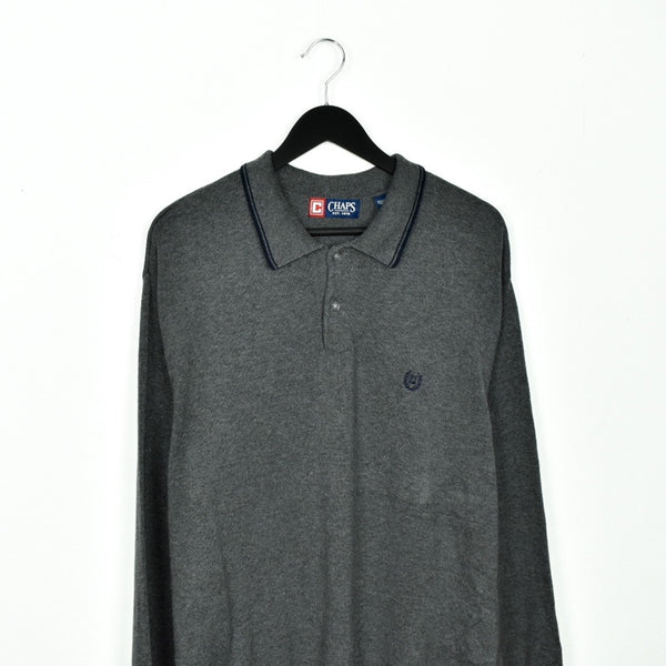 Vintage CHAPS polo button up jumper longsleeve tee pullover sweatshirt in dark grey