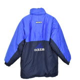 Vintage Adidas reversable winter coat puffer jacket track fleece longsleeve tee pullover windbreaker sweatshirt in blue and yellow