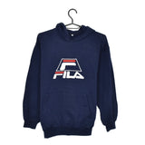 Vintage Fila hoodie pullover sweatshirt windbreaker fleece track jacket in dark blue