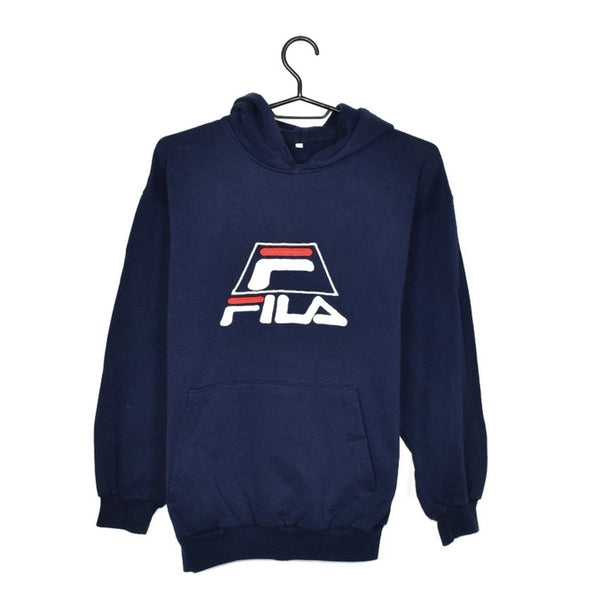 Vintage Fila hoodie pullover sweatshirt windbreaker fleece track jacket in dark blue