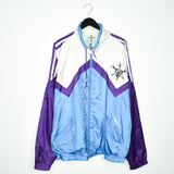 Vintage Hummel track bomber jacket fleece windbreaker in purple blue and white