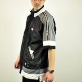 Vintage Champion sleeveless tracksuit track jacket fleece windbreaker in black, gray, white