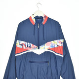 Vintage windbreaker fleece pullover in blue red and white