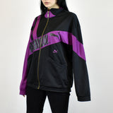 Vintage Puma tracksuit track jacket fleece windbreaker in black and purple