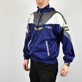 Vintage tracksuit track jacket fleece windbreaker in navy blue, white and gray