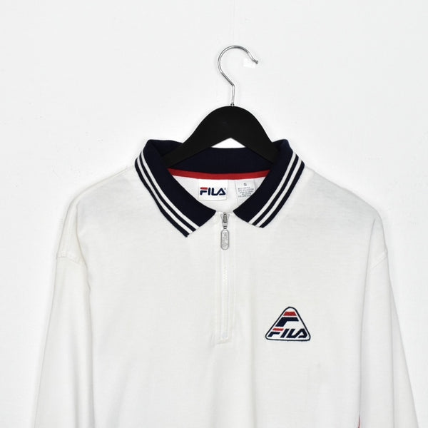Vintage Fila polo quarter zip up long sleeve shirt tee blouse top in white blue and red