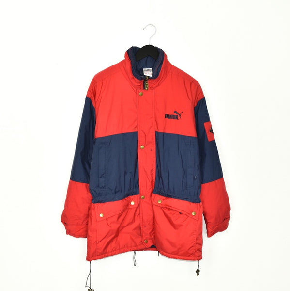 Vintage Puma puffer jacket windbreaker fleece track jacket bomber jacket in red and blue