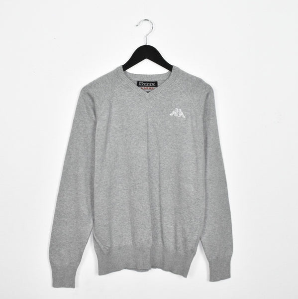 Vintage Kappa V-neck jumper jumper longsleeve tee pullover sweatshirt in grey