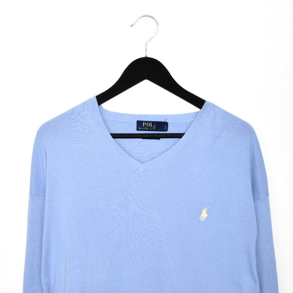 Vintage Polo Ralph Lauren V-neck thin material longsleeve tee pullover sweater in baby blue