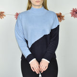 Vintage jumper sweater top pullover with collars in light and dark blue