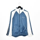 Vintage Champion windbreaker zip up tracksuit track jacket trackie sweater jumper sweatshirt pullover long sleeve in light blue and white