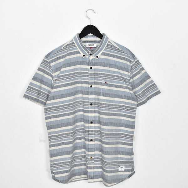 Vintage Hilfiger Denim formal button up shirt short sleeve top in dark blue